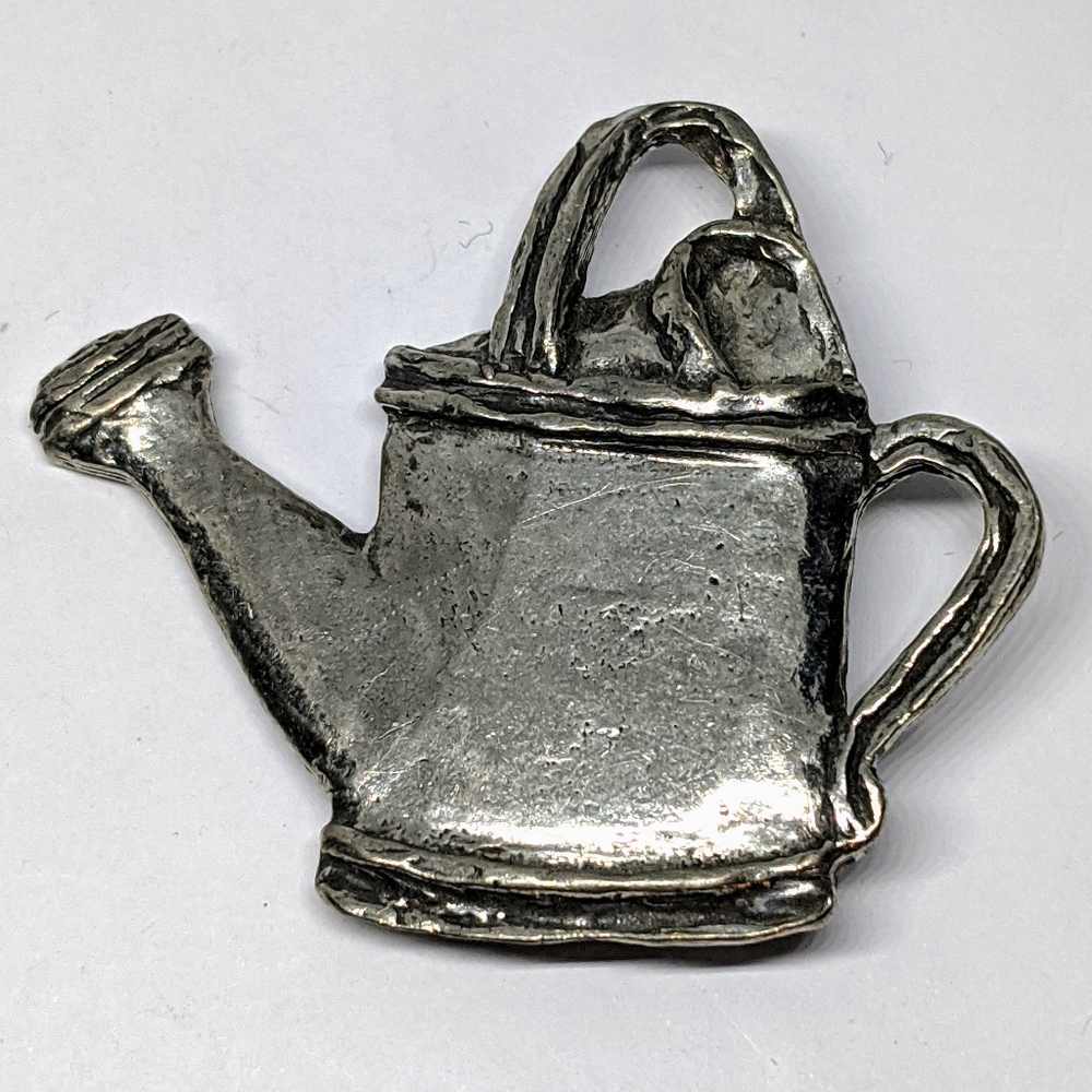 Watering Can Brooch, Silver tone Vintage Gardening